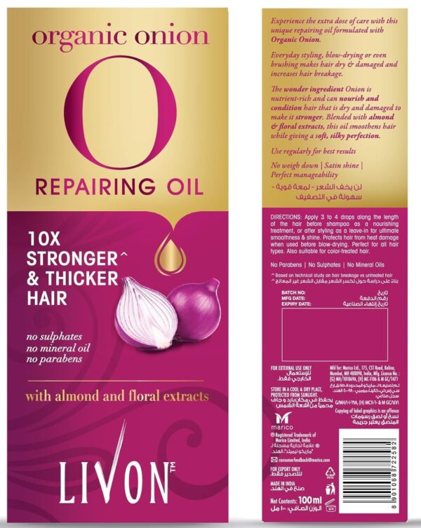 Livon Organic Onion Hair Serum Oil for Men & Women 100ml - Image 5