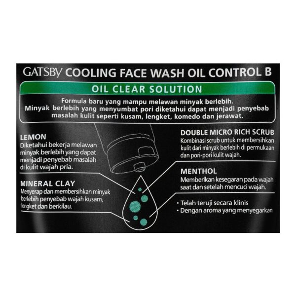 Gatsby Oil Clear Solution Oil Control Clay+Lemon Cooling Face Wash 100g - Image 3