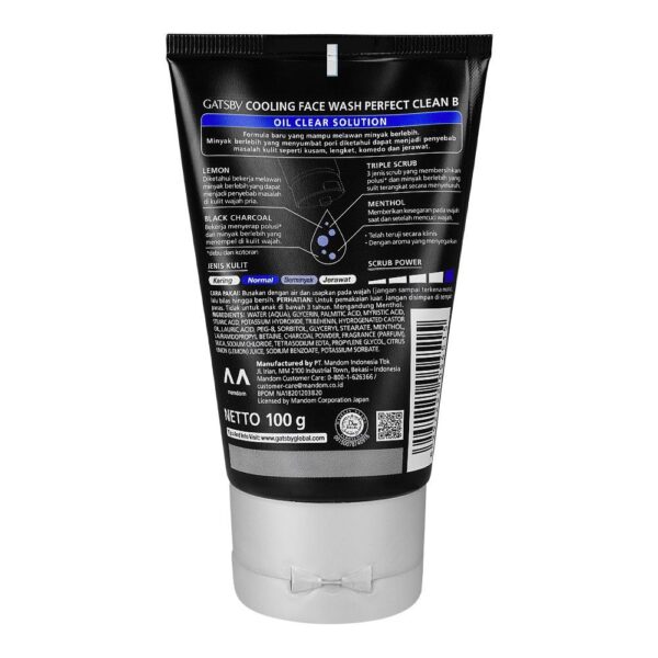 Gatsby Oil Clear Solution Perfect Clean Charcoal+Lemon Cooling Face Wash 100g - Image 2