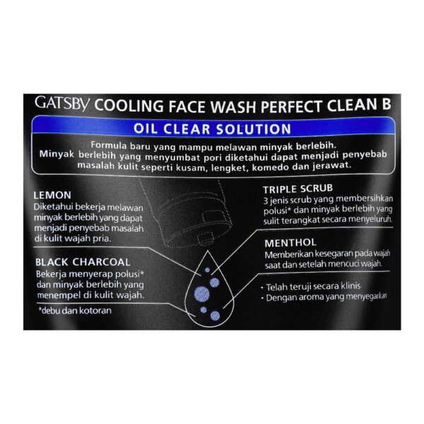 Gatsby Oil Clear Solution Perfect Clean Charcoal+Lemon Cooling Face Wash 100g - Image 3