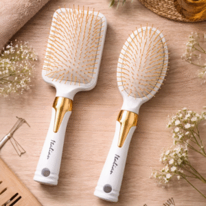 Premium Gold Pin Hair Brush Set – Paddle & Oval Detangling Comb (White & Gold)